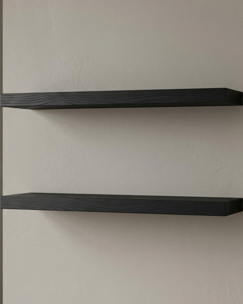 Quiey Black-Wax Ash Wall Shelves 45 × 15 cm Set of 2 - Lifestyle view