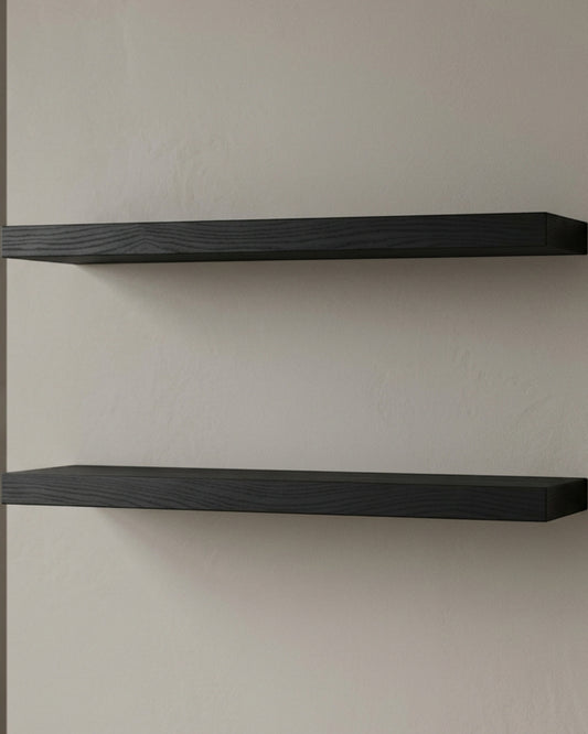 Quiey Black-Wax Ash Wall Shelves 45 × 15 cm Set of 2 - Lifestyle view