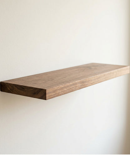 Quiey Solid Walnut Floating Shelf 60 × 20 cm Hidden Rod Bracket - Lifestyle view
