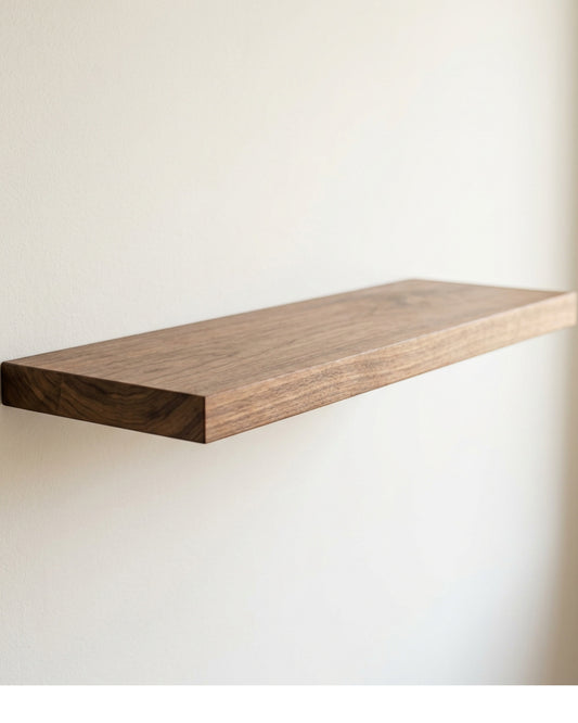 Quiey Solid Walnut Floating Shelf 60 × 20 cm Hidden Rod Bracket - Lifestyle view