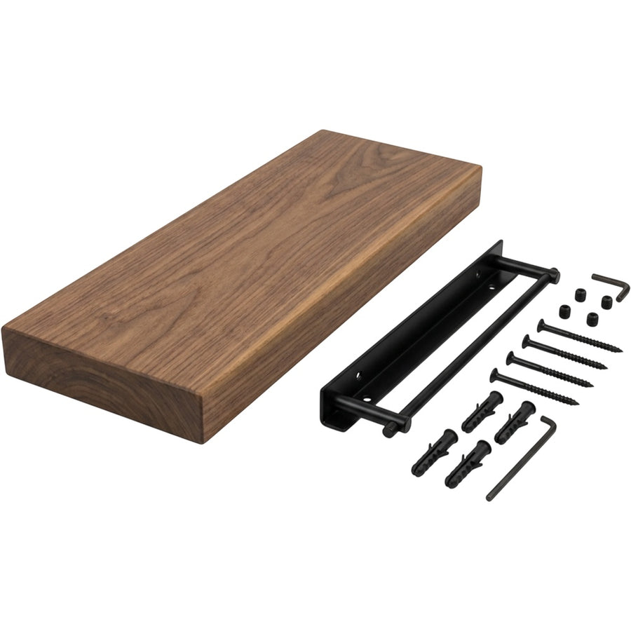 Quiey Solid Walnut Floating Shelf 60 × 20 cm Hidden Rod Bracket